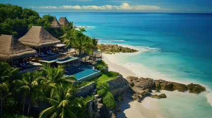 Fototapeta premium Aerial Oasis: The Seamless Fusion of Bamboo and Wood in Paradise