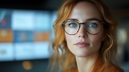 Woman with Red Hair Wearing Glasses