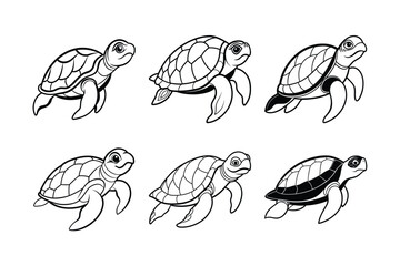 Olive Ridley Sea Turtle (Lepidochelys olivacea) animal design, labeled line art vector art illustration.