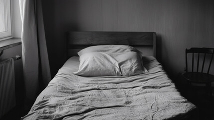 Cozy bedroom with white comforter and natural light from window during daytime