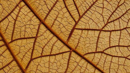 Obraz premium Intricate leaf vein detail, autumnal tones, golden brown hues, natural texture, botanical background, macro photography, detailed leaf structure, organic pattern, nature close-up.