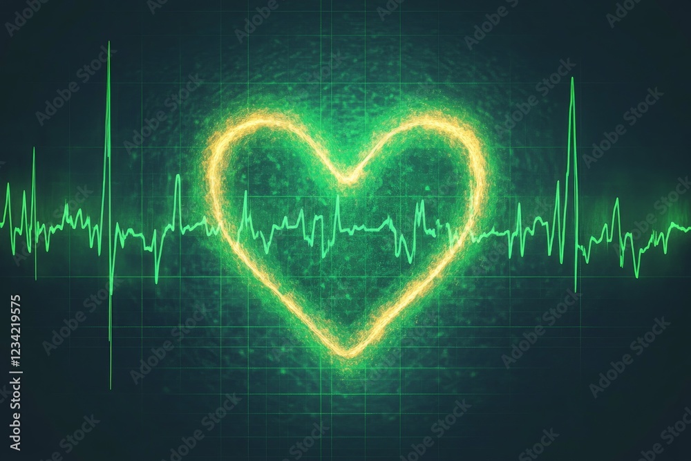 Aufkleber heartbeat visual representation with an electric green heart shape and pulse line on a dark backgrou