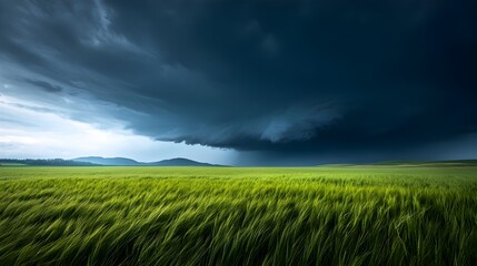 Obraz premium Dark Storm Clouds Over Green Field