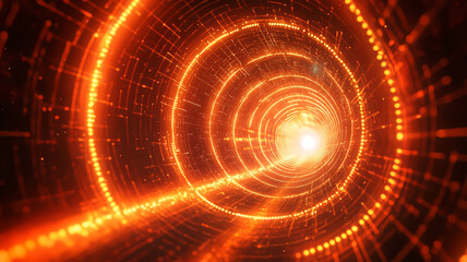 Obraz premium Glowing Orange Digital Tunnel Abstract Technology Background