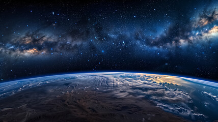 Obraz premium A breathtaking view of Earth from space, glowing sunrise on the