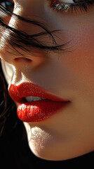 Closeup Sensual Woman s Lips Red Lipstick Beauty Portrait
