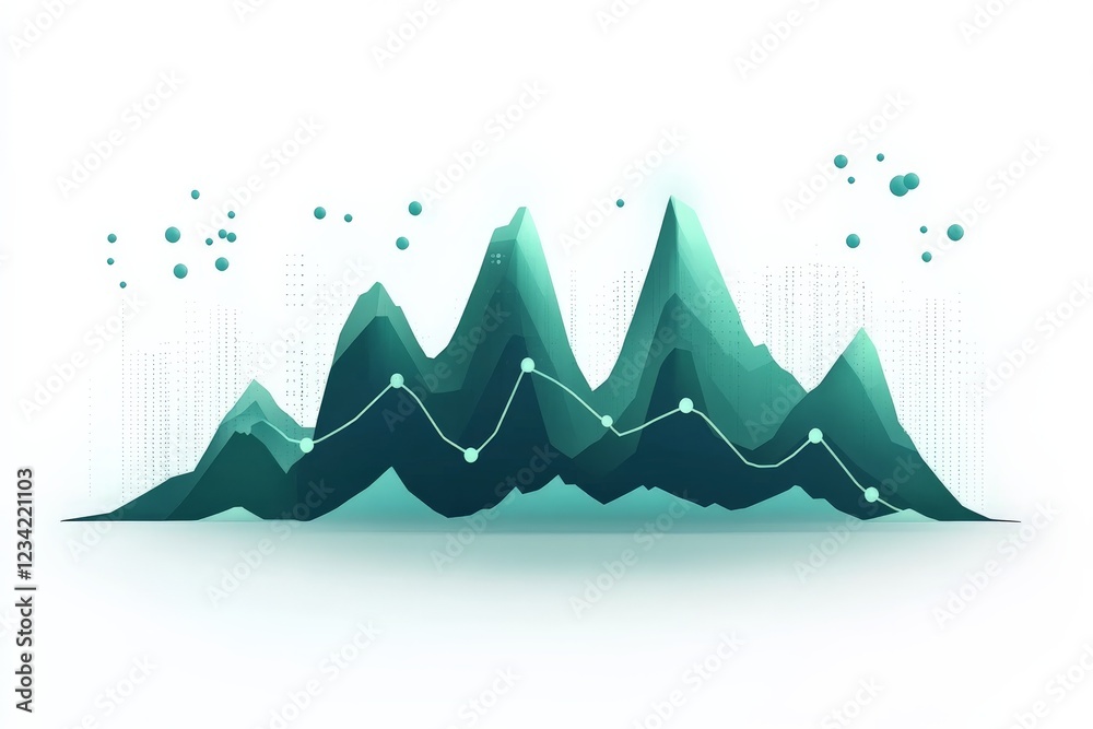 Poster abstract representation of data trends with green and blue mountain peaks on a light background