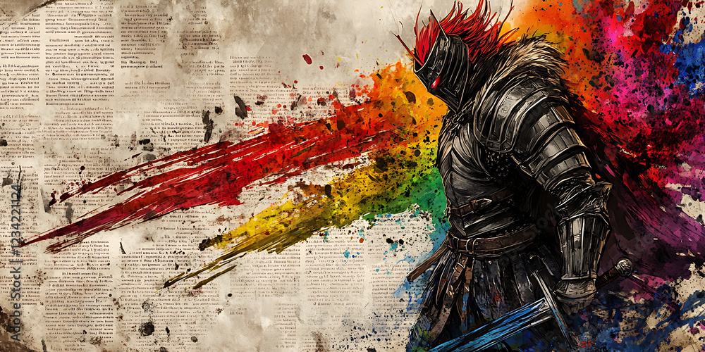 Wall mural Powerful Warrior in Vibrant Rainbow Splash Painting