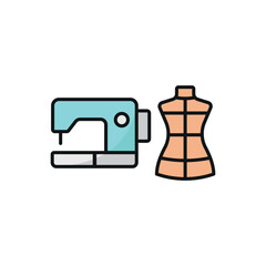 Mannequin and sewing machine set tailor and fashion icon with a sleek and minimalistic design, perfect for fashion designers, clothing brands, and sewing projects.