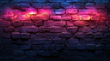 Neon-lit brick wall background; urban night scene