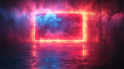 Neon Glowing Frame in a Grungy Room