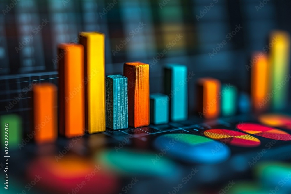 Aufkleber colorful bar chart illustrating data analysis in a modern office setting during late afternoon