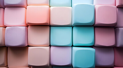 Fototapeta premium An artistic display of pastel-colored cubes arranged symmetrically, highlighting a blend of creativity and geometric harmony with rich textures.