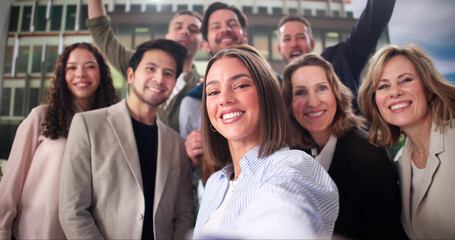 Fototapeta premium Corporate Event: Multiracial Business Team Taking Selfie