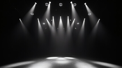 Stage with multiple spotlights illuminating performance area for live events and shows