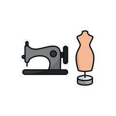 Mannequin and sewing machine set tailor and fashion icon with a sleek and minimalistic design, perfect for fashion designers, clothing brands, and sewing projects.