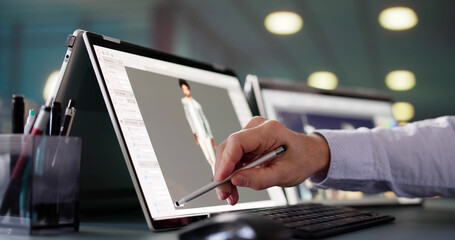 Character Software Design On Computer. 3d model Graphic Modeling