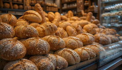 Freshly baked bread displayed at a bakery