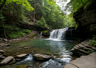 A small waterfall in New York with a natural gas seep beneath it