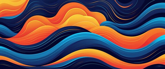 Sunset orange and cobalt wavy glowing color background