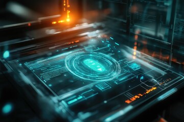 Obraz premium Futuristic interface displays digital lock security.