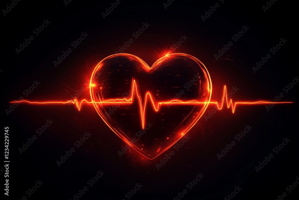 Aufkleber heartbeat graphic with luminous heart and pulse line on dark background