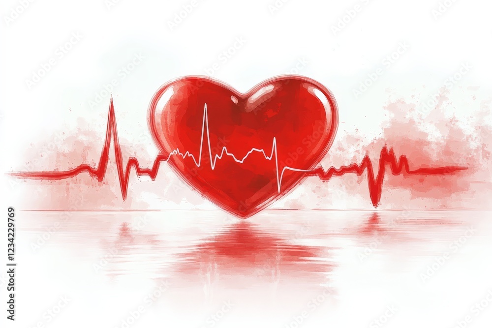 Aufkleber heart symbol with electrocardiogram line illustrating love and health concepts in a vivid red color