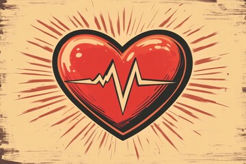 Heart symbol with heartbeat line against a retro-style background creates a striking visual representation of love and vitality