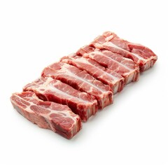 Fresh, uncooked pork ribs, neatly arranged and ready for grilling, barbecuing, or other culinary preparations