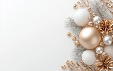 Elegant Gold and White Christmas Ornament Arrangement with Festive Branches