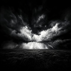 Dark Stormy Sky with Lightning over Field
