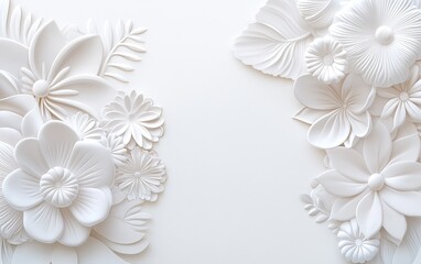 Elegant White 3D Floral Arrangement Paper Flowers Background Design Wedding Decor Minimalist Style