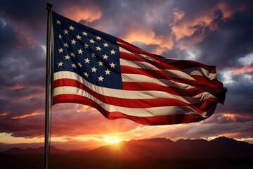 Us flag sunset independence patriotism.