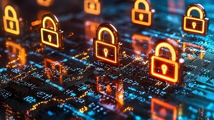 Glowing Futuristic Cybersecurity UI with Digital Symbols Concept