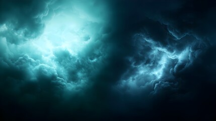 Dark Teal And Blue Storm Cloudscape With Intense Lightning