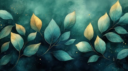 Enchanted Forest: Teal and Gold Leaves
