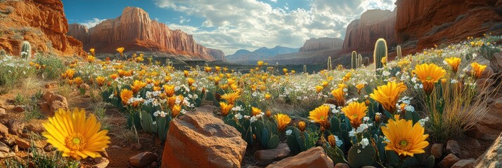 Canyon Bloom: A Desert Wildflower Panorama