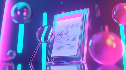 Digital Document Verification Process with Magnifying Glass on Minimal Background