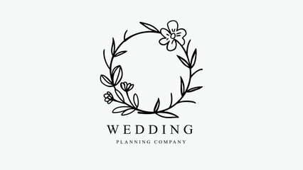 Fototapeta premium Elegant Wedding Planning Logo with Floral Wreath Design