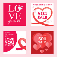 Happy Valentine's Day templates for social media posts, cover, poster, banners, marketing, sales promotion. Vector illustration.