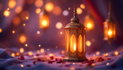 Ornate Lantern: Warm Glow, Festive Bokeh, Romantic Ambiance