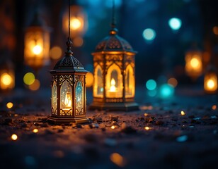 Ornate Lanterns: A Serene Nighttime Scene