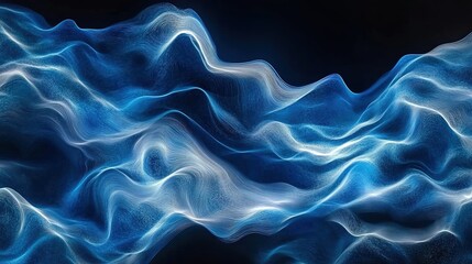 Obraz premium A digital art piece featuring abstract blue waves, representing the fluidity and creativity of AI technology. 