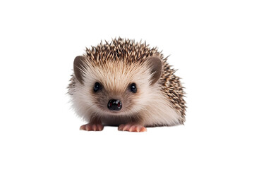 Obraz premium A small baby hedgehog with tiny spines, resting on a white surface. Transparent background