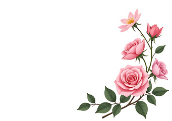 Fototapeta premium pink roses eustomas arranged corner floral display white