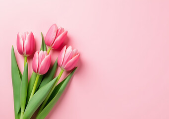 pink tulip bouquet pastel pink background various occasions celebrations flat laid design plenty space