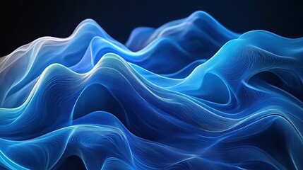 Obraz premium A digital art piece featuring abstract blue waves, representing the fluidity and creativity of AI technology. 