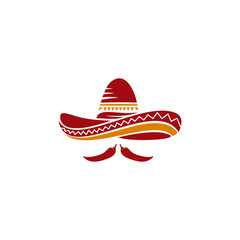 Creative Mexican Sombrero Mustache Head Traditional Logo Vector Design 