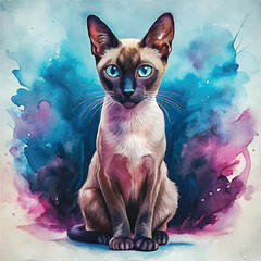 Watercolor art showcasing the Siamese cats exotic look and elegant demeanor