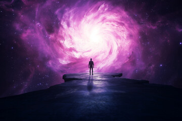 Fototapeta premium Solitary Figure Contemplates Cosmic Vortex